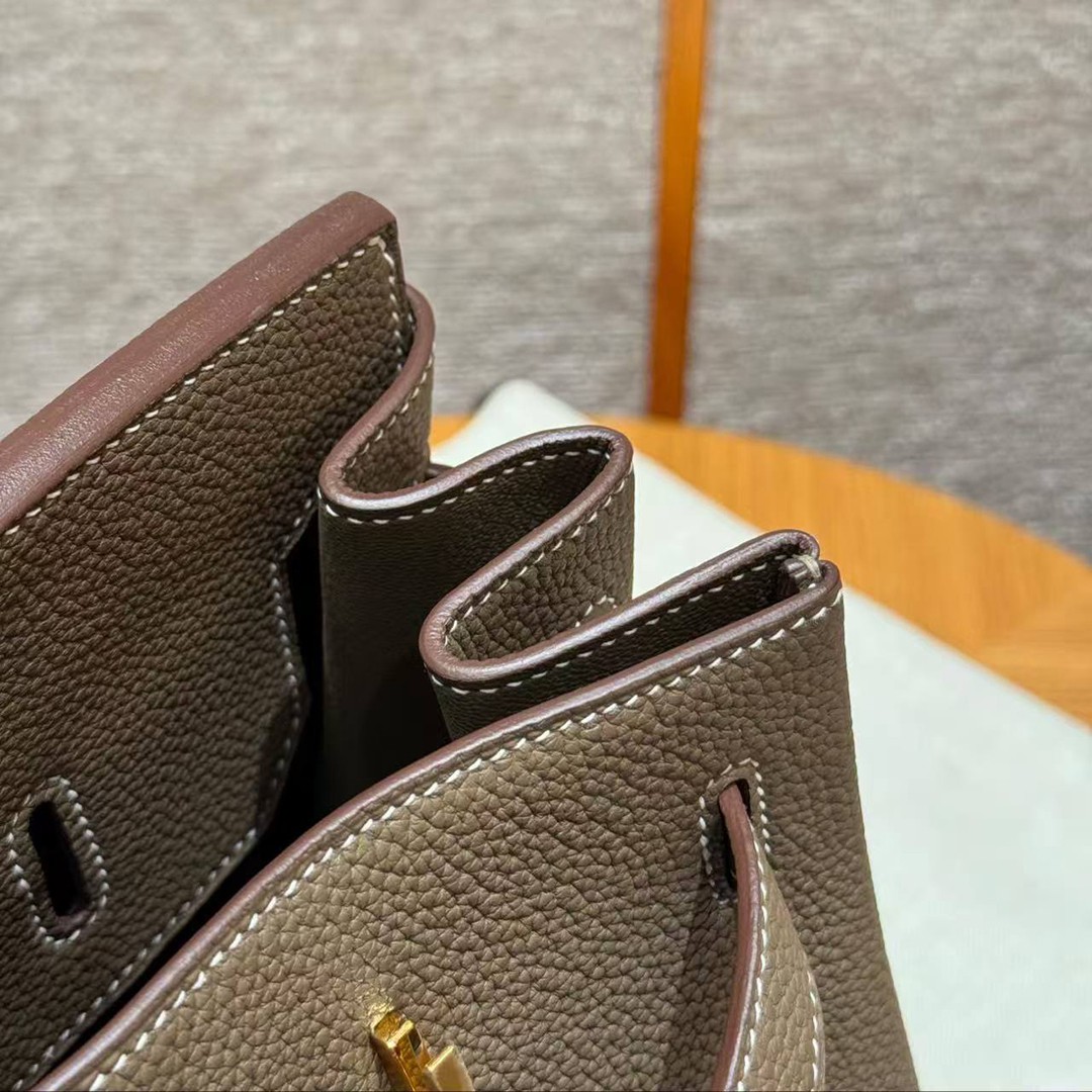 Hermes Birkin 40 Bag Handmade In Togo Calfskin Leather Gold Hardware 18 Etoupe - Image 13