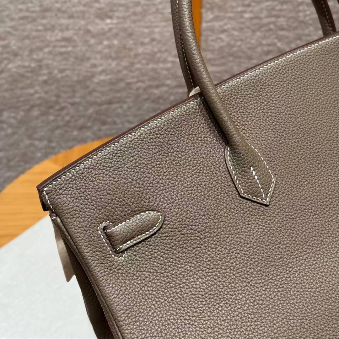 Hermes Birkin 40 Bag Handmade In Togo Calfskin Leather Gold Hardware 18 Etoupe - Image 12