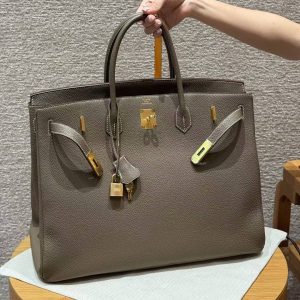 Hermes Birkin 40 Bag Handmade In Togo Calfskin Leather Gold Hardware 18 Etoupe