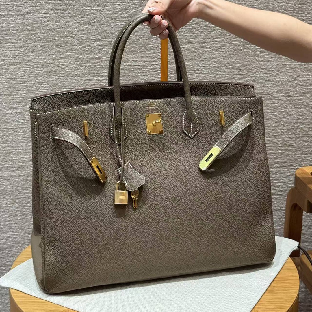Hermes Birkin 40 Bag Handmade In Togo Calfskin Leather Gold Hardware 18 Etoupe