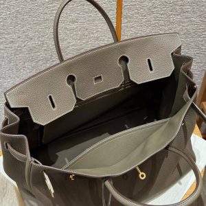 Hermes Birkin 40 Bag Handmade In Togo Calfskin Leather Gold Hardware 18 Etoupe - Image 10