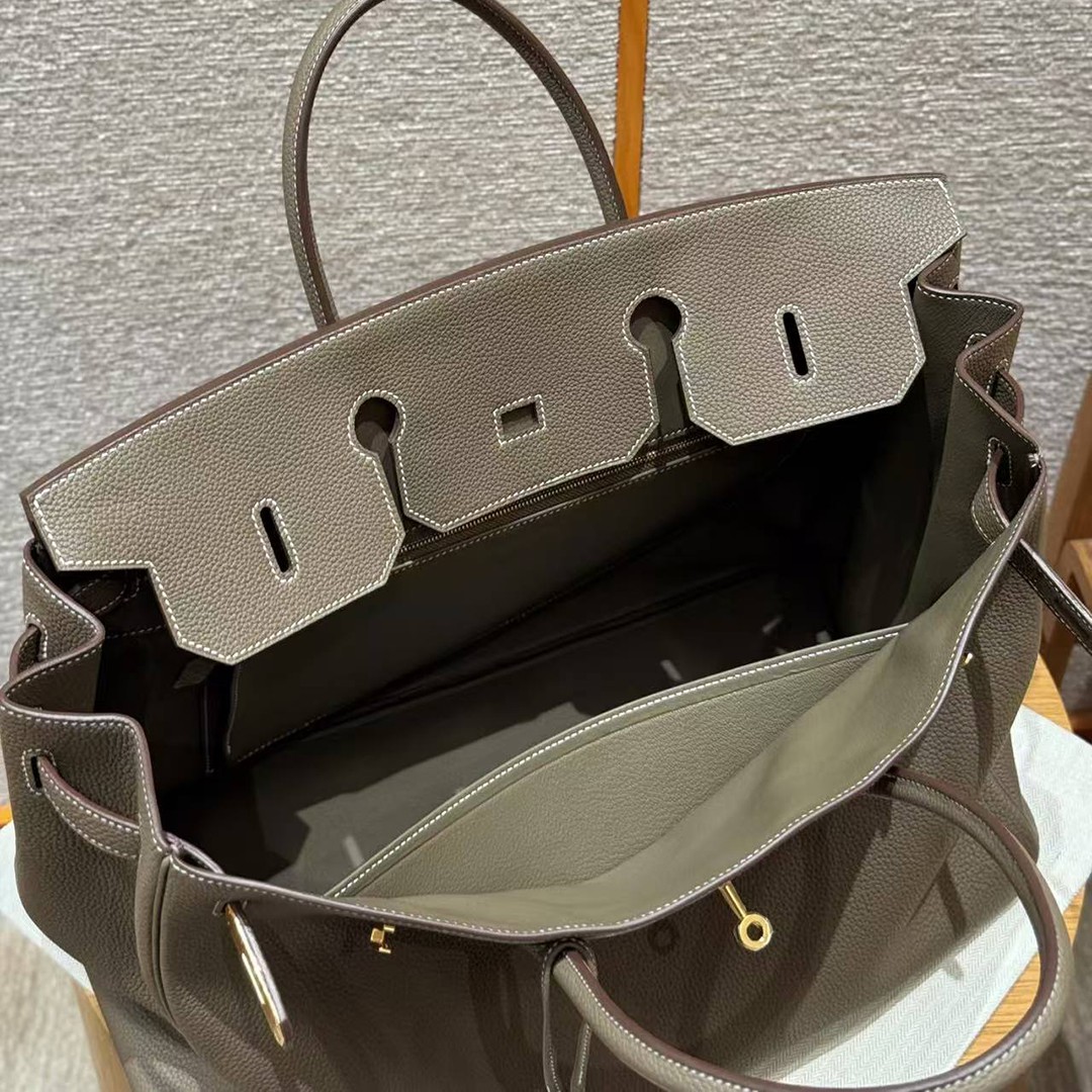 Hermes Birkin 40 Bag Handmade In Togo Calfskin Leather Gold Hardware 18 Etoupe - Image 10