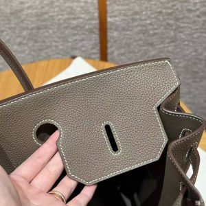 Hermes Birkin 40 Bag Handmade In Togo Calfskin Leather Gold Hardware 18 Etoupe - Image 9