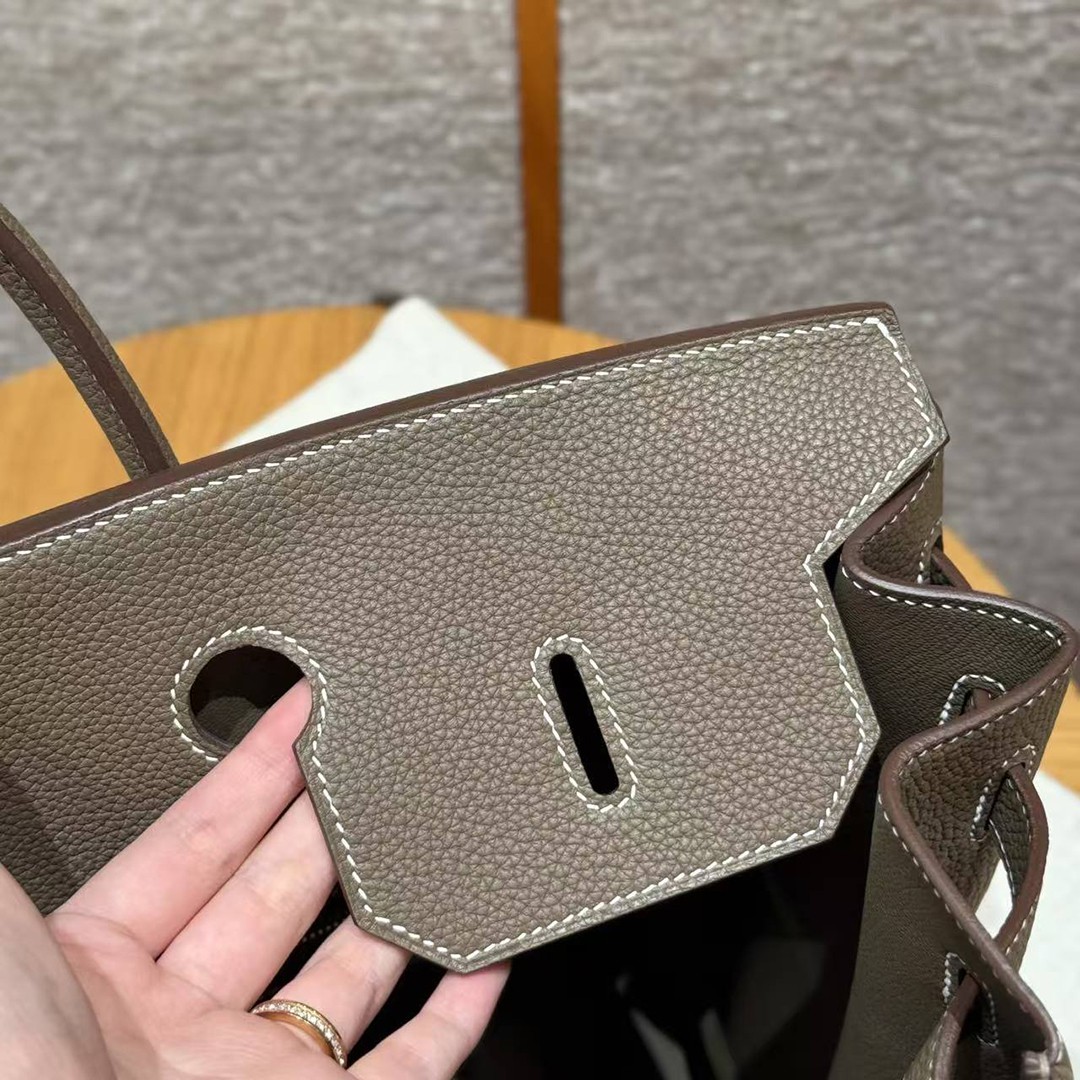 Hermes Birkin 40 Bag Handmade In Togo Calfskin Leather Gold Hardware 18 Etoupe - Image 9