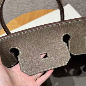 Hermes Birkin 40 Bag Handmade In Togo Calfskin Leather Gold Hardware 18 Etoupe - Image 8