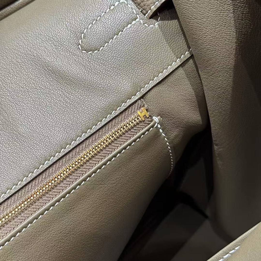 Hermes Birkin 40 Bag Handmade In Togo Calfskin Leather Gold Hardware 18 Etoupe - Image 3