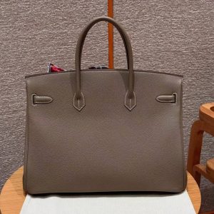 Hermes Birkin 40 Bag Handmade In Togo Calfskin Leather Silver Hardware 18 Etoupe - Image 2