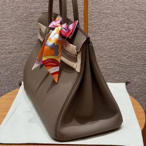 Hermes Birkin 40 Bag Handmade In Togo Calfskin Leather Silver Hardware 18 Etoupe - Image 14