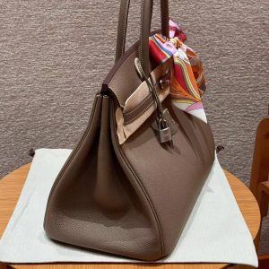 Hermes Birkin 40 Bag Handmade In Togo Calfskin Leather Silver Hardware 18 Etoupe - Image 13