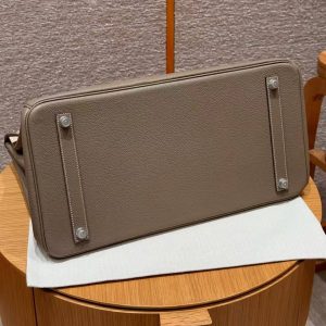 Hermes Birkin 40 Bag Handmade In Togo Calfskin Leather Silver Hardware 18 Etoupe - Image 12