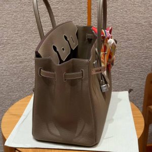 Hermes Birkin 40 Bag Handmade In Togo Calfskin Leather Silver Hardware 18 Etoupe - Image 11