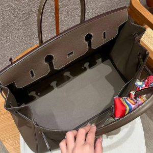 Hermes Birkin 40 Bag Handmade In Togo Calfskin Leather Silver Hardware 18 Etoupe - Image 10