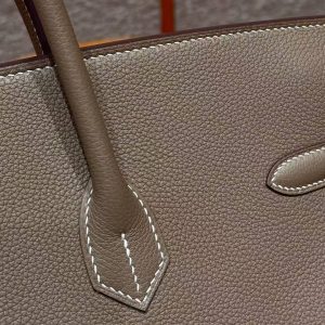 Hermes Birkin 40 Bag Handmade In Togo Calfskin Leather Silver Hardware 18 Etoupe - Image 9