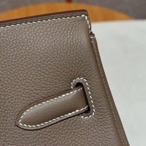 Hermes Birkin 40 Bag Handmade In Togo Calfskin Leather Silver Hardware 18 Etoupe - Image 8