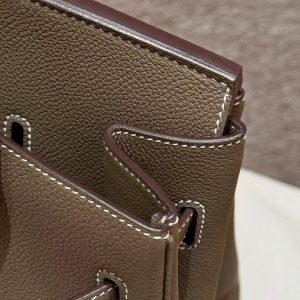 Hermes Birkin 40 Bag Handmade In Togo Calfskin Leather Silver Hardware 18 Etoupe - Image 6