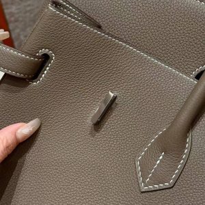 Hermes Birkin 40 Bag Handmade In Togo Calfskin Leather Silver Hardware 18 Etoupe - Image 5