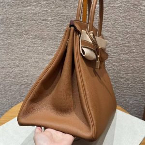 Hermes Birkin 40 Bag Handmade In Togo Calfskin Leather Gold Hardware 37 Gold - Image 18
