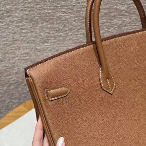 Hermes Birkin 40 Bag Handmade In Togo Calfskin Leather Gold Hardware 37 Gold - Image 8