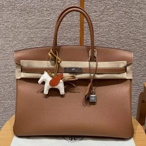 Hermes Birkin 40 Bag Handmade In Togo Calfskin Leather Silver Hardware 37 Gold