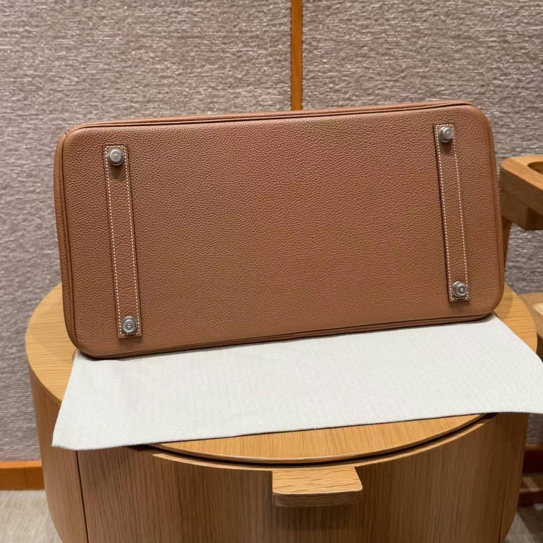 Hermes Birkin 40 Bag Handmade In Togo Calfskin Leather Silver Hardware 37 Gold - Image 16