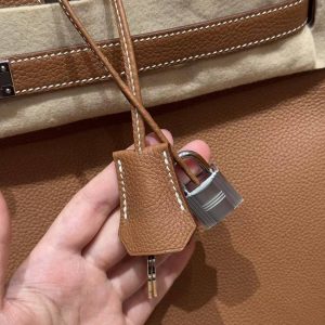 Hermes Birkin 40 Bag Handmade In Togo Calfskin Leather Silver Hardware 37 Gold - Image 13