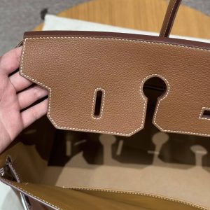 Hermes Birkin 40 Bag Handmade In Togo Calfskin Leather Silver Hardware 37 Gold - Image 7