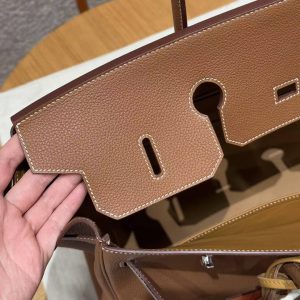 Hermes Birkin 40 Bag Handmade In Togo Calfskin Leather Silver Hardware 37 Gold - Image 6