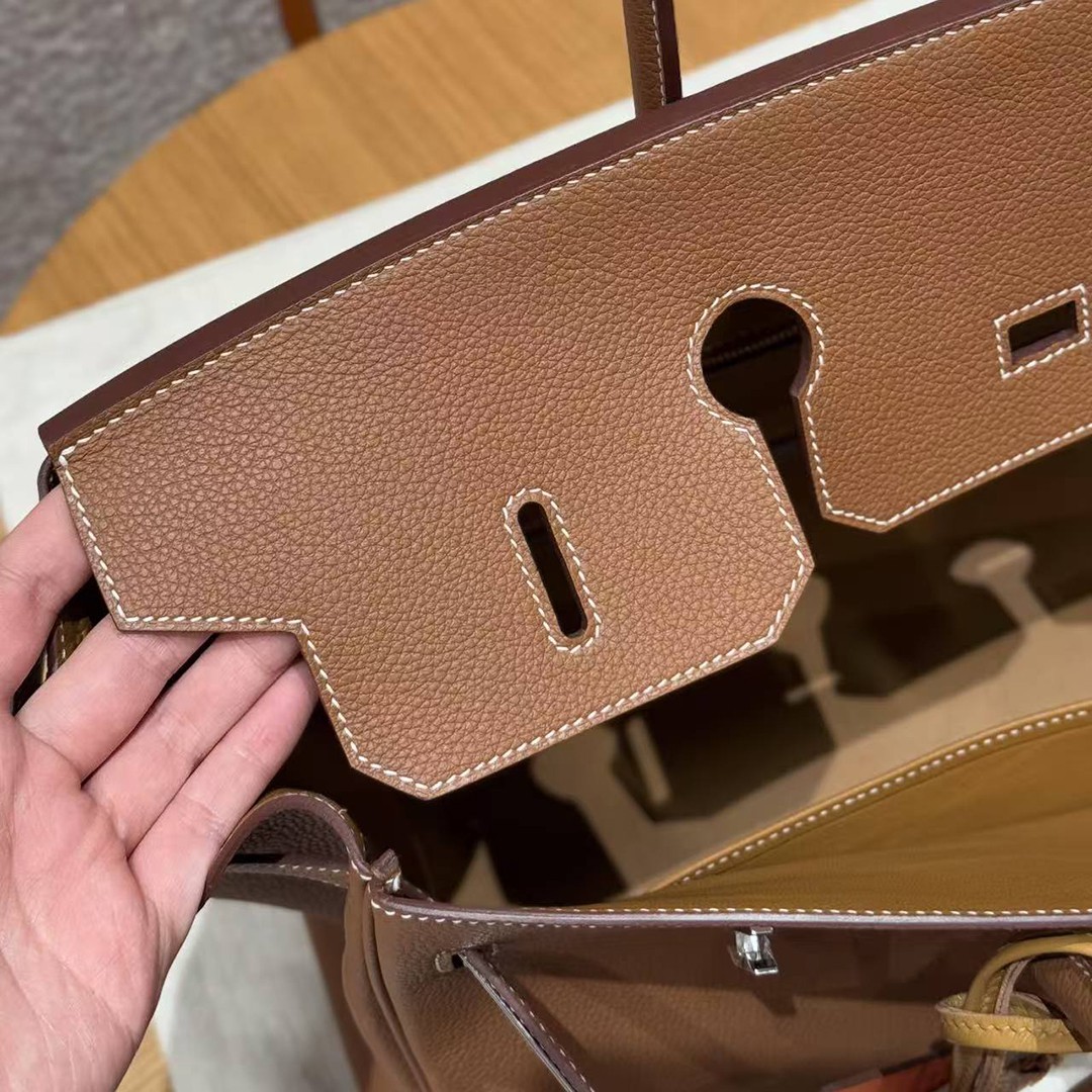 Hermes Birkin 40 Bag Handmade In Togo Calfskin Leather Silver Hardware 37 Gold - Image 6