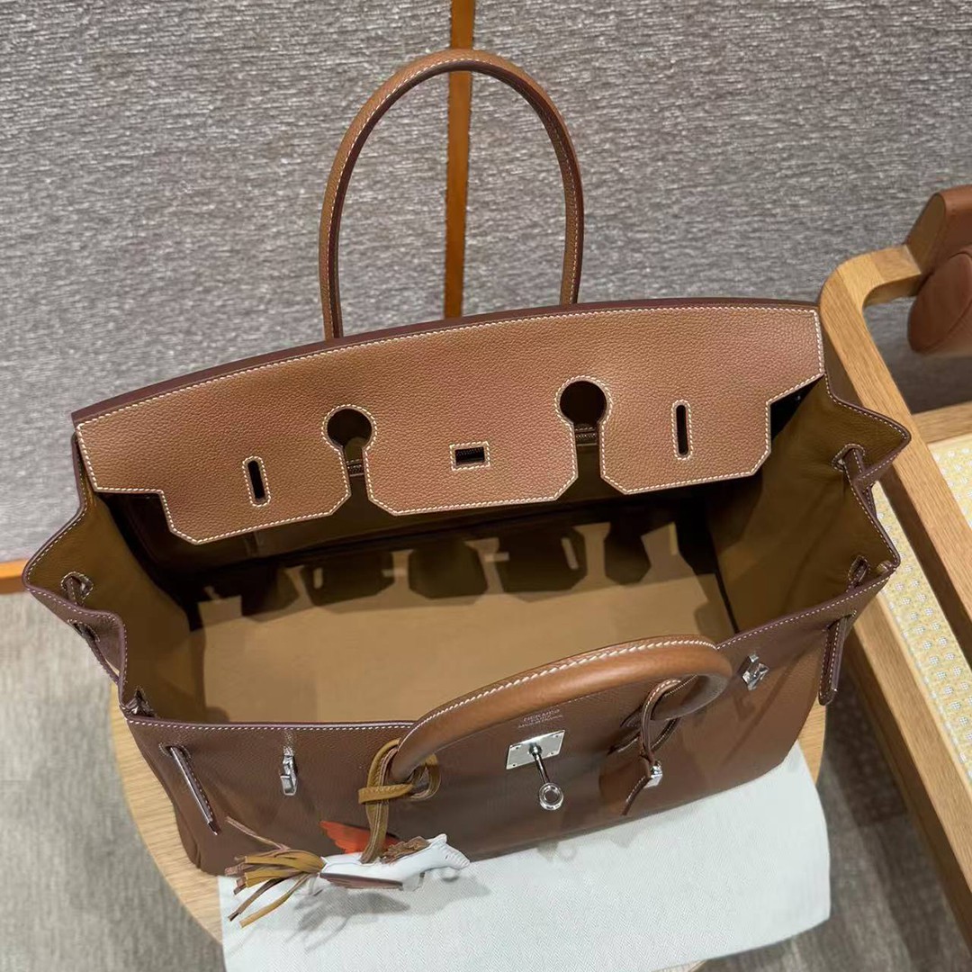 Hermes Birkin 40 Bag Handmade In Togo Calfskin Leather Silver Hardware 37 Gold - Image 5