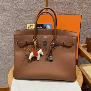 Hermes Birkin 40 Bag Handmade In Togo Calfskin Leather Silver Hardware 37 Gold - Image 4