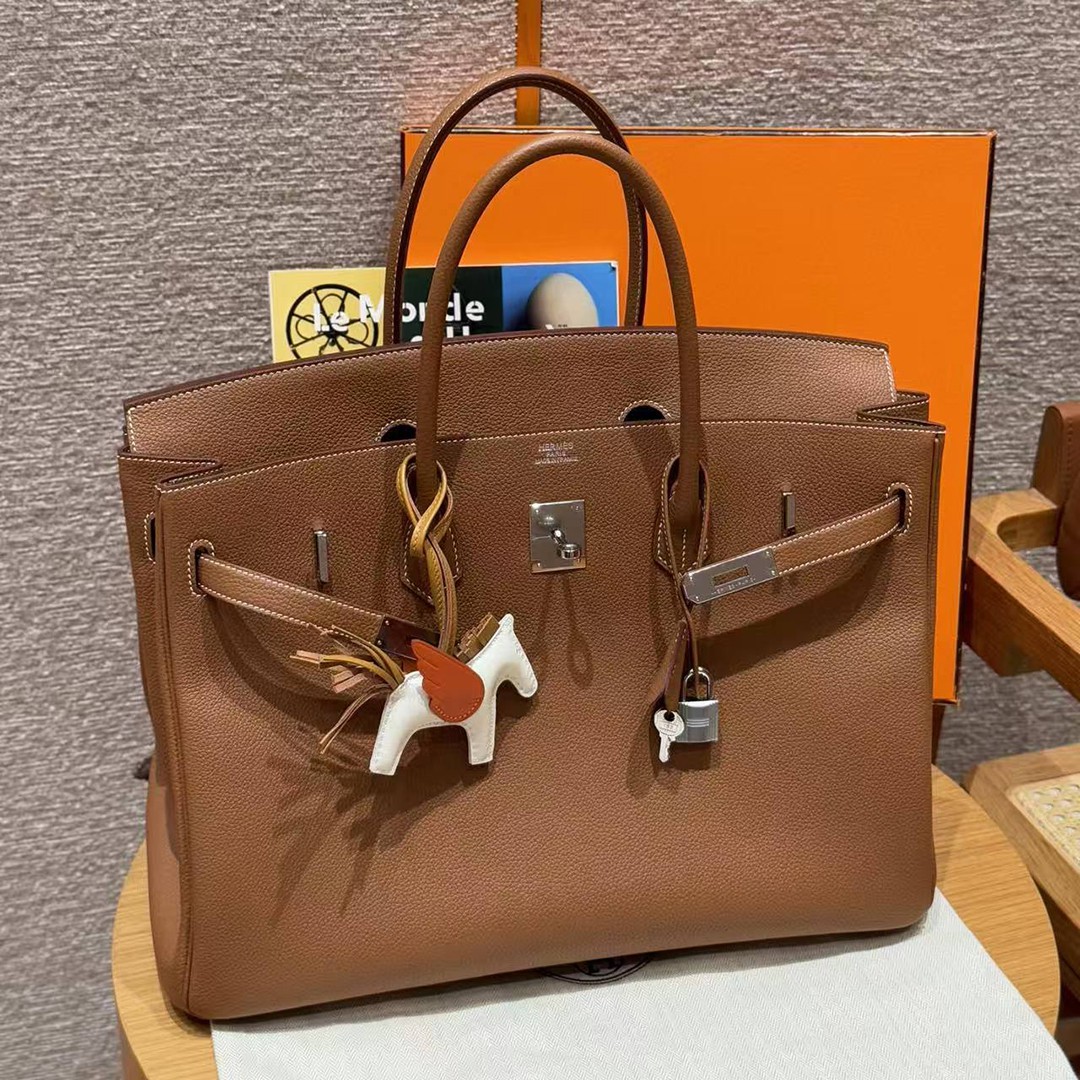 Hermes Birkin 40 Bag Handmade In Togo Calfskin Leather Silver Hardware 37 Gold - Image 3