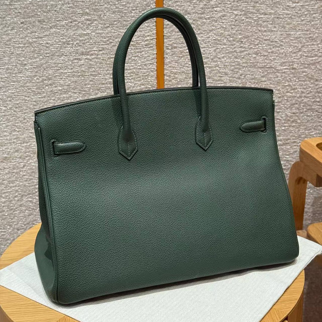Hermes Birkin 40 Bag Handmade In Togo Calfskin Leather Gold Hardware 65 Vert Moyen - Image 2