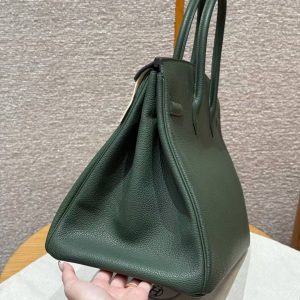 Hermes Birkin 40 Bag Handmade In Togo Calfskin Leather Gold Hardware 65 Vert Moyen - Image 20