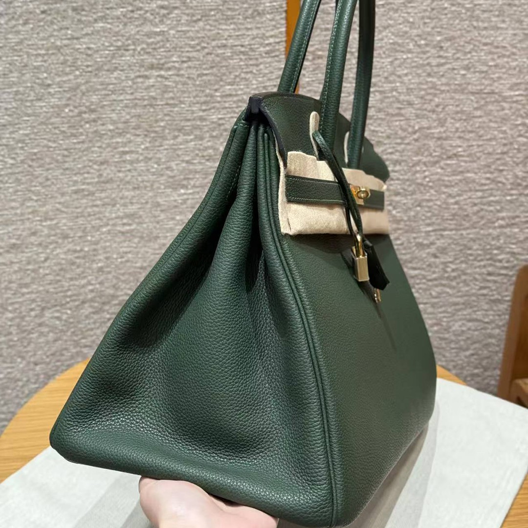 Hermes Birkin 40 Bag Handmade In Togo Calfskin Leather Gold Hardware 65 Vert Moyen - Image 19