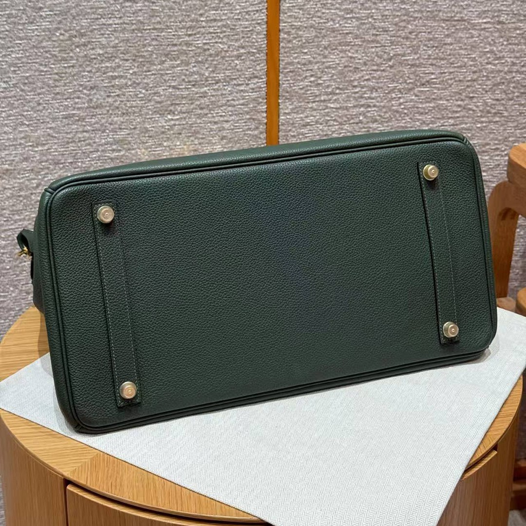 Hermes Birkin 40 Bag Handmade In Togo Calfskin Leather Gold Hardware 65 Vert Moyen - Image 18