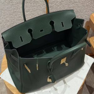 Hermes Birkin 40 Bag Handmade In Togo Calfskin Leather Gold Hardware 65 Vert Moyen - Image 17