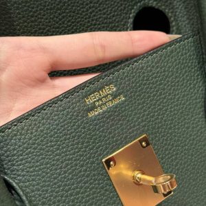 Hermes Birkin 40 Bag Handmade In Togo Calfskin Leather Gold Hardware 65 Vert Moyen - Image 16