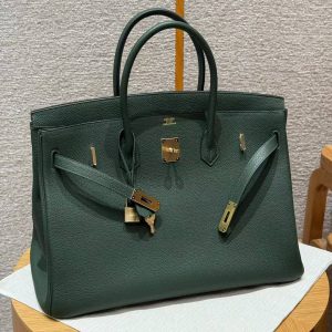 Hermes Birkin 40 Bag Handmade In Togo Calfskin Leather Gold Hardware 65 Vert Moyen - Image 13