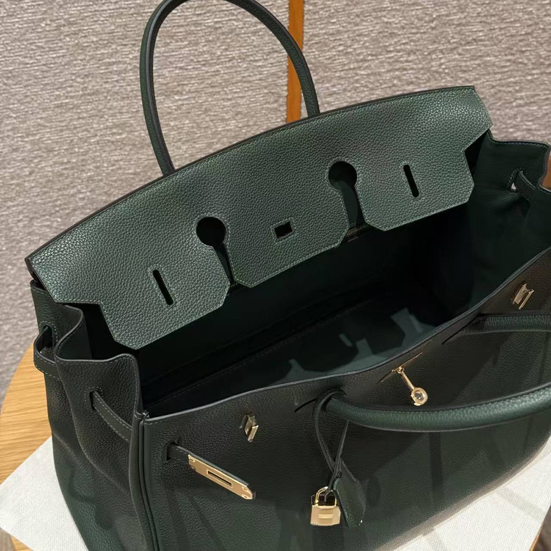 Hermes Birkin 40 Bag Handmade In Togo Calfskin Leather Gold Hardware 65 Vert Moyen - Image 11