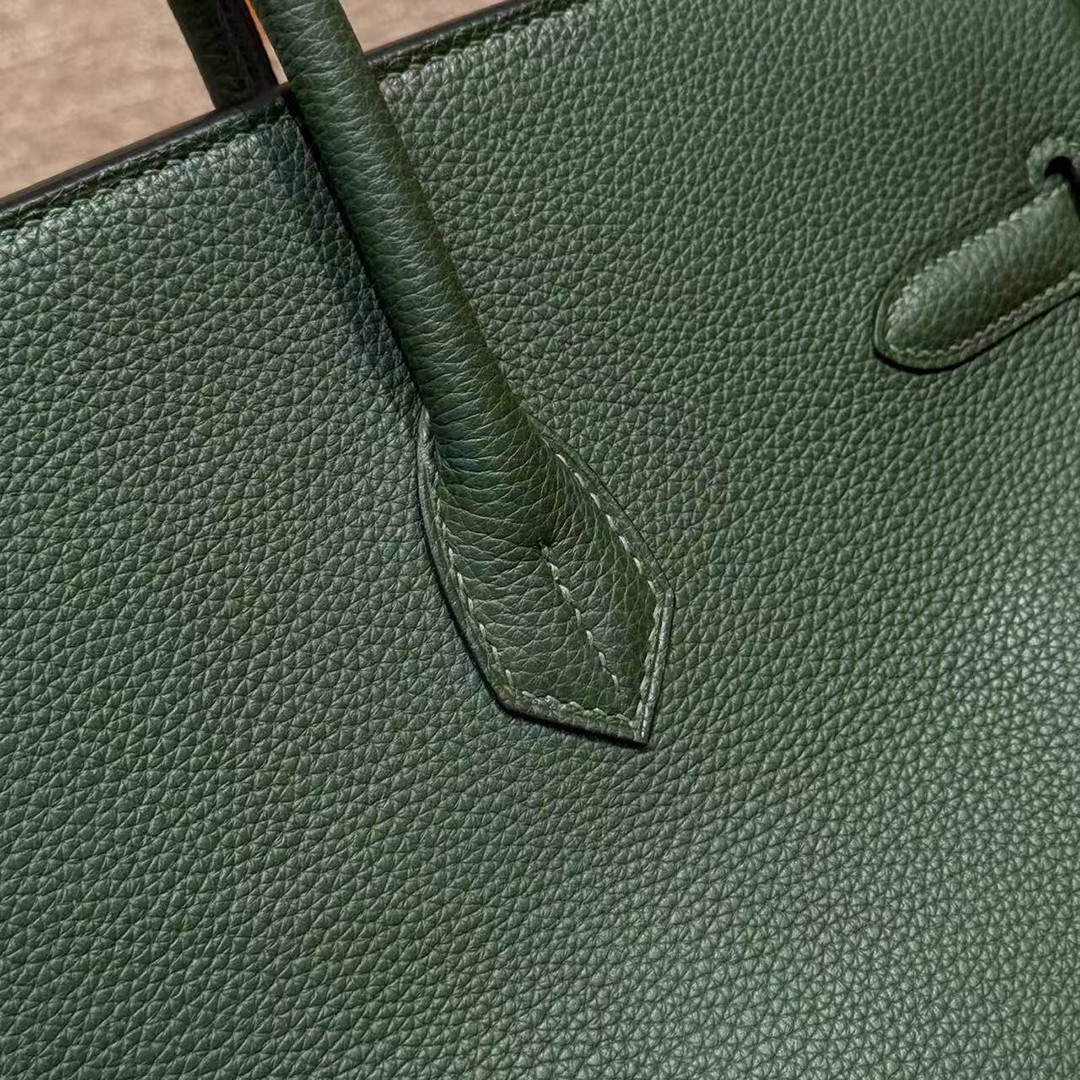 Hermes Birkin 40 Bag Handmade In Togo Calfskin Leather Gold Hardware 65 Vert Moyen - Image 5