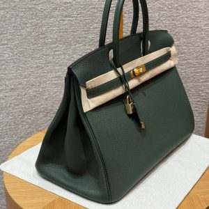 Hermes Birkin 40 Bag Handmade In Togo Calfskin Leather Gold Hardware 65 Vert Moyen - Image 3