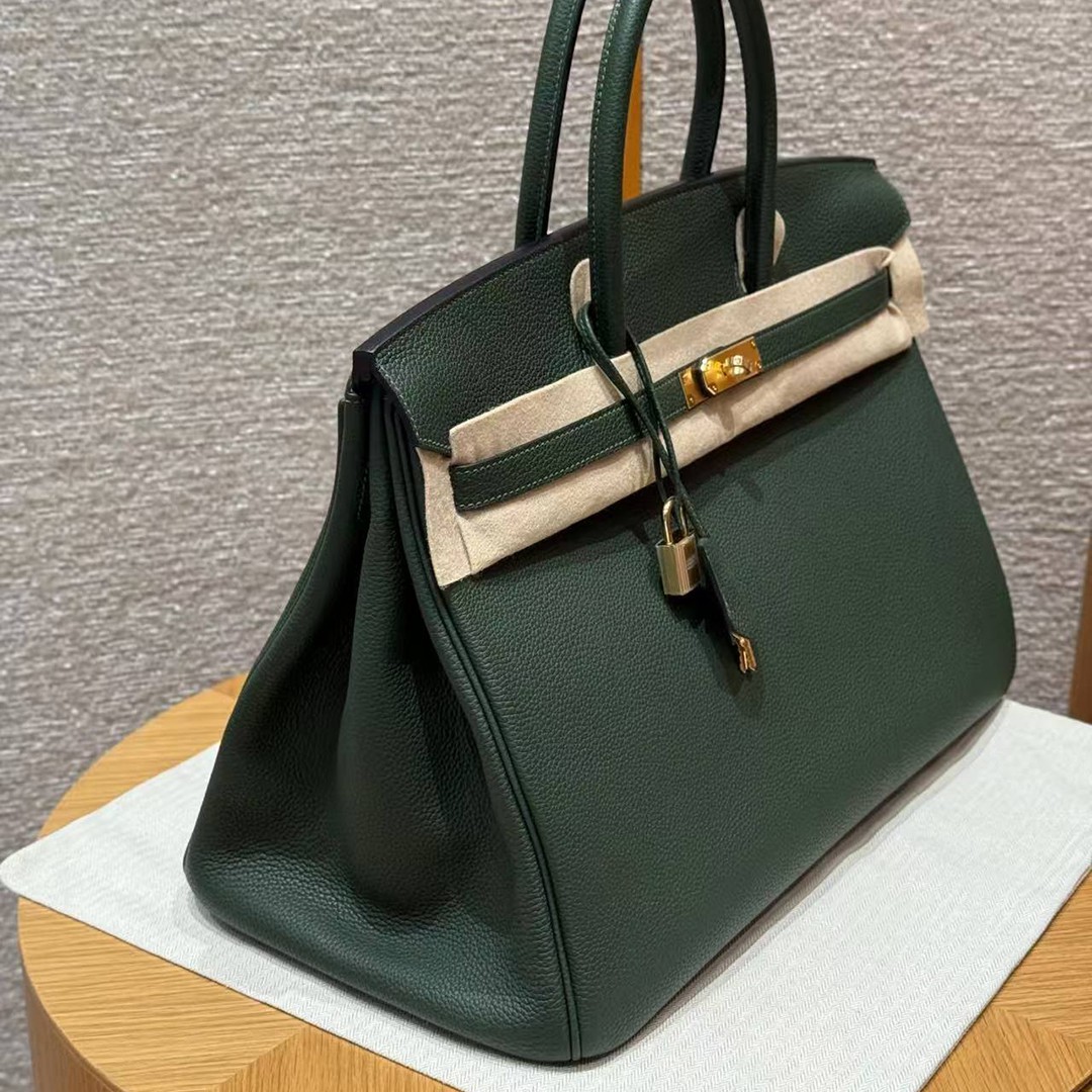 Hermes Birkin 40 Bag Handmade In Togo Calfskin Leather Gold Hardware 65 Vert Moyen - Image 3