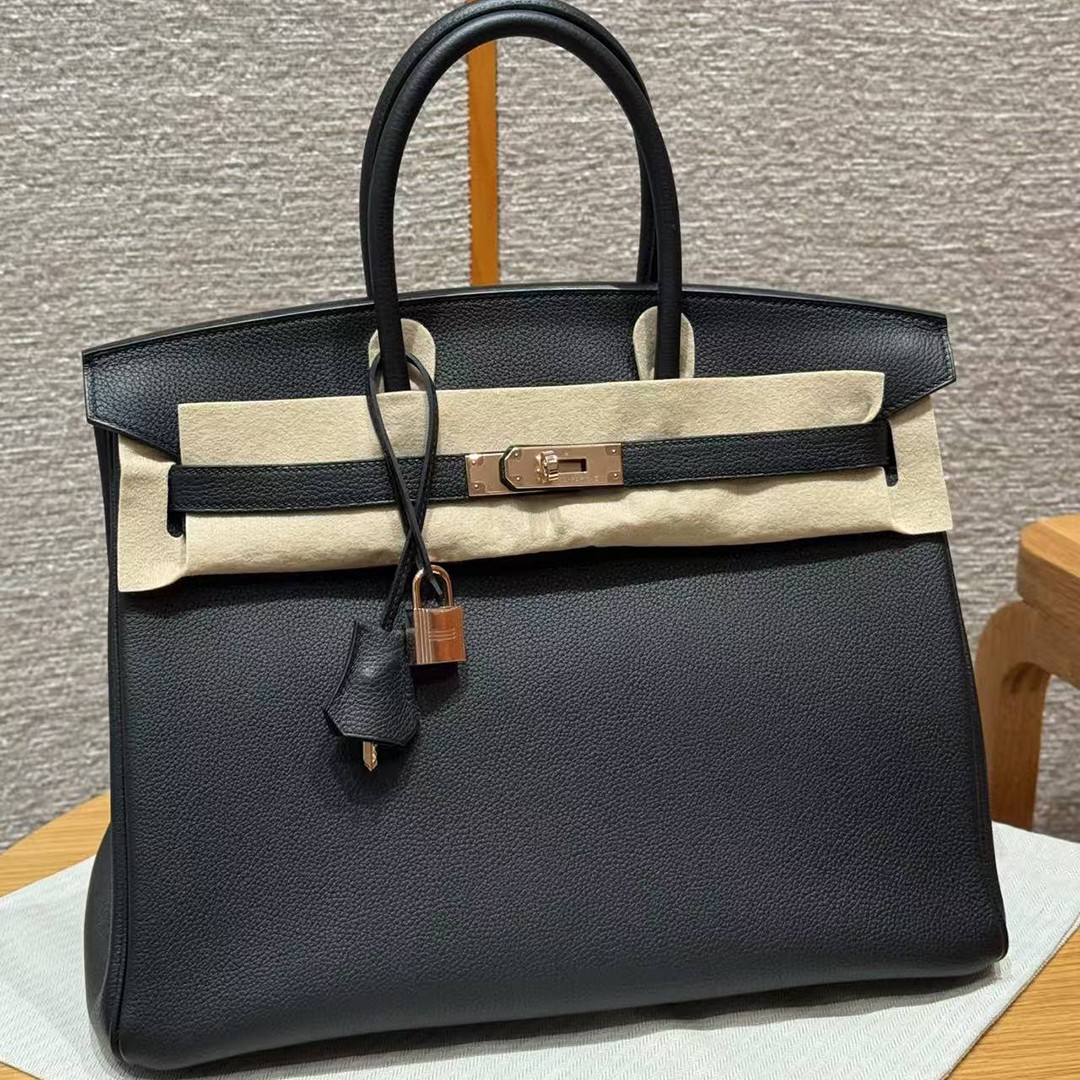 Hermes Birkin 40 Bag Handmade In Togo Calfskin Leather Rose Gold Hardware 89 Noir