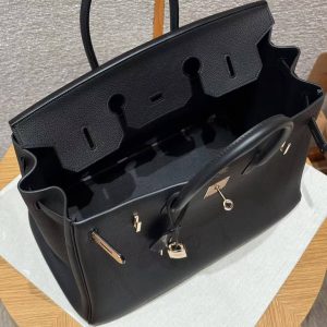 Hermes Birkin 40 Bag Handmade In Togo Calfskin Leather Rose Gold Hardware 89 Noir - Image 24
