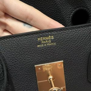 Hermes Birkin 40 Bag Handmade In Togo Calfskin Leather Rose Gold Hardware 89 Noir - Image 23