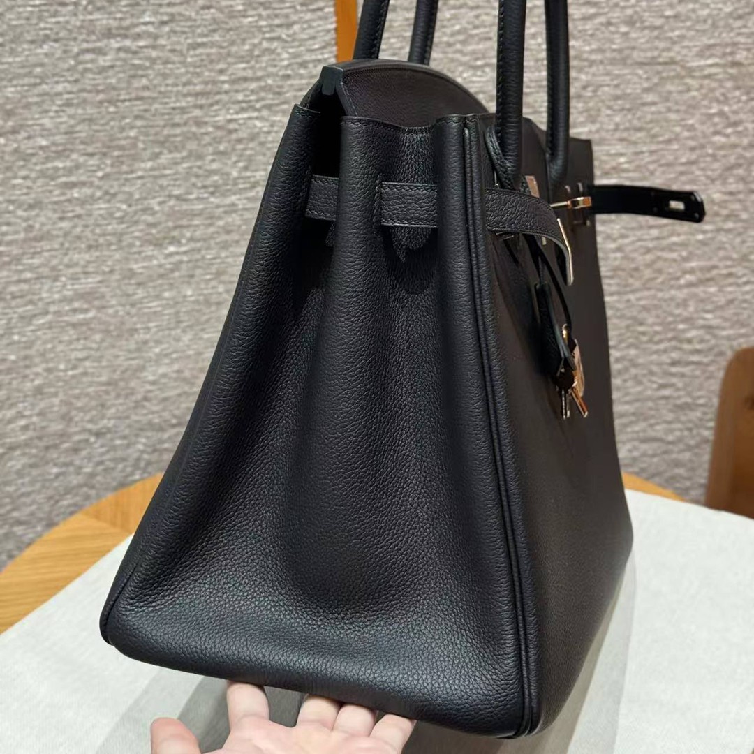 Hermes Birkin 40 Bag Handmade In Togo Calfskin Leather Rose Gold Hardware 89 Noir - Image 20