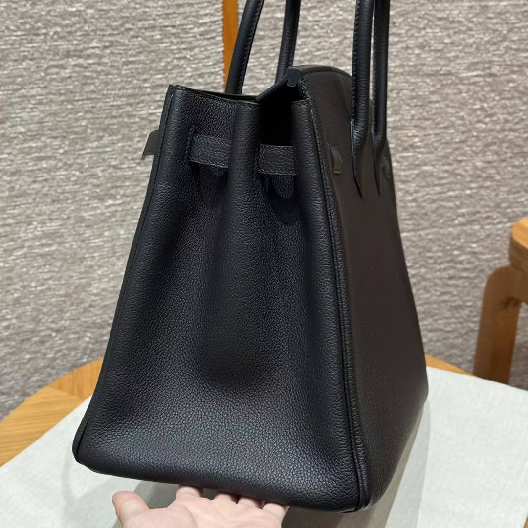 Hermes Birkin 40 Bag Handmade In Togo Calfskin Leather Rose Gold Hardware 89 Noir - Image 19