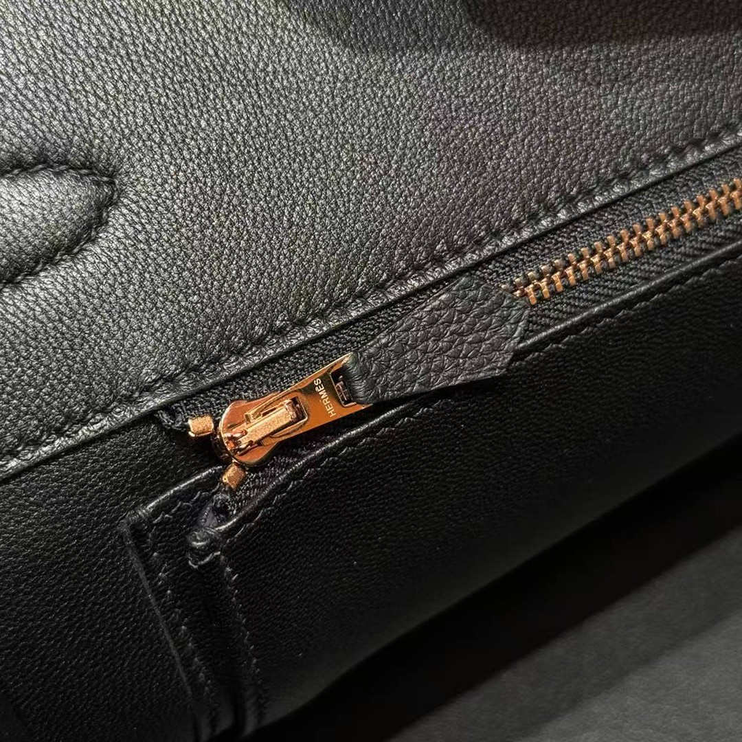 Hermes Birkin 40 Bag Handmade In Togo Calfskin Leather Rose Gold Hardware 89 Noir - Image 17