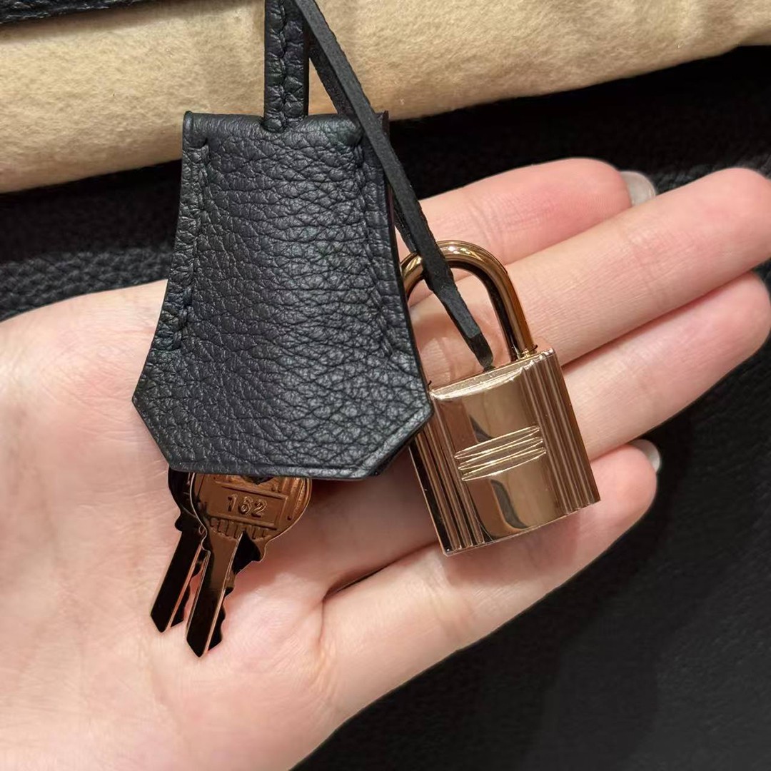 Hermes Birkin 40 Bag Handmade In Togo Calfskin Leather Rose Gold Hardware 89 Noir - Image 11