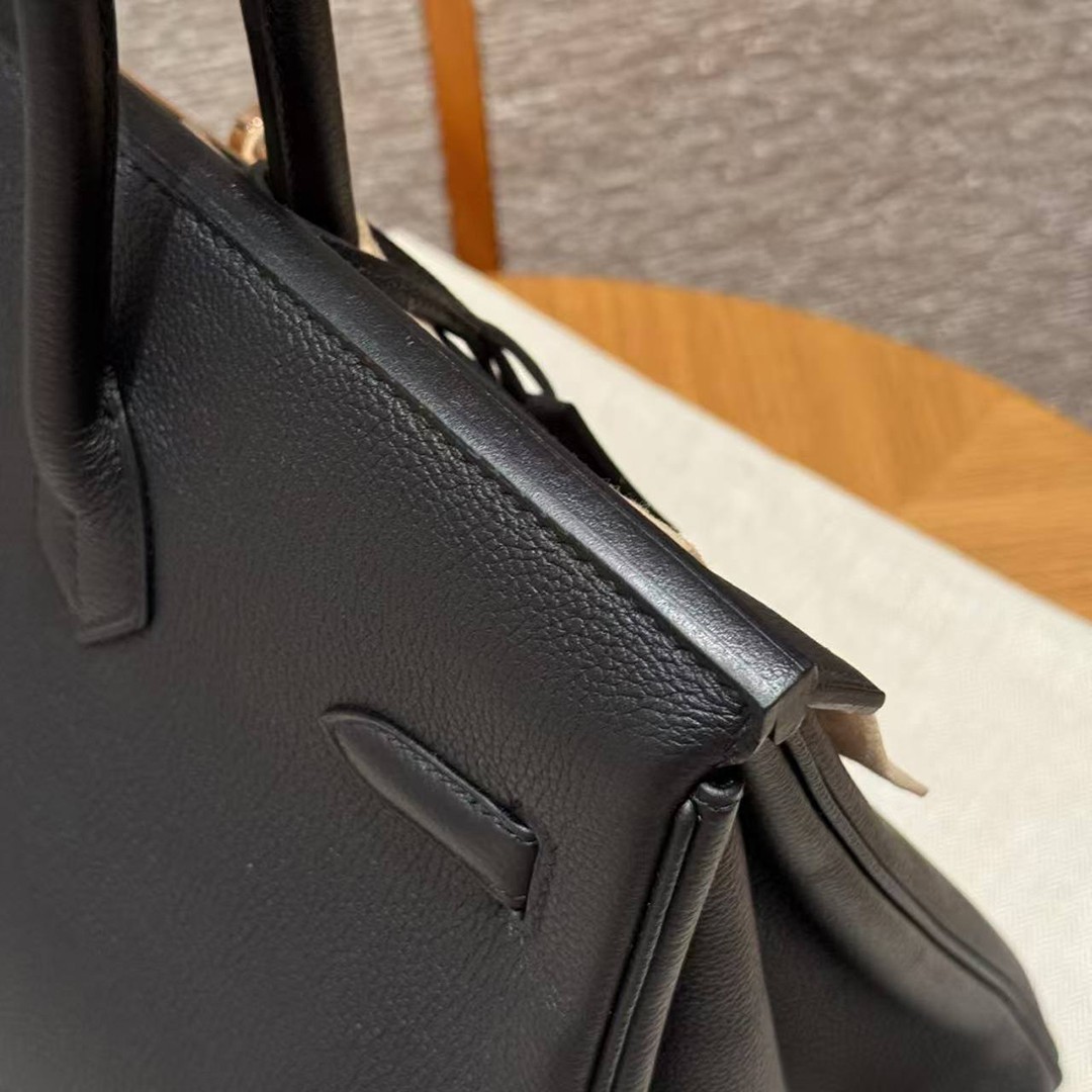 Hermes Birkin 40 Bag Handmade In Togo Calfskin Leather Rose Gold Hardware 89 Noir - Image 8